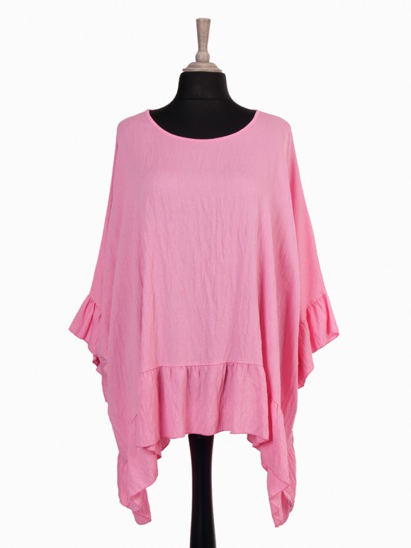 Plus Size Italian Frilled Detail Batwing Tunic Top