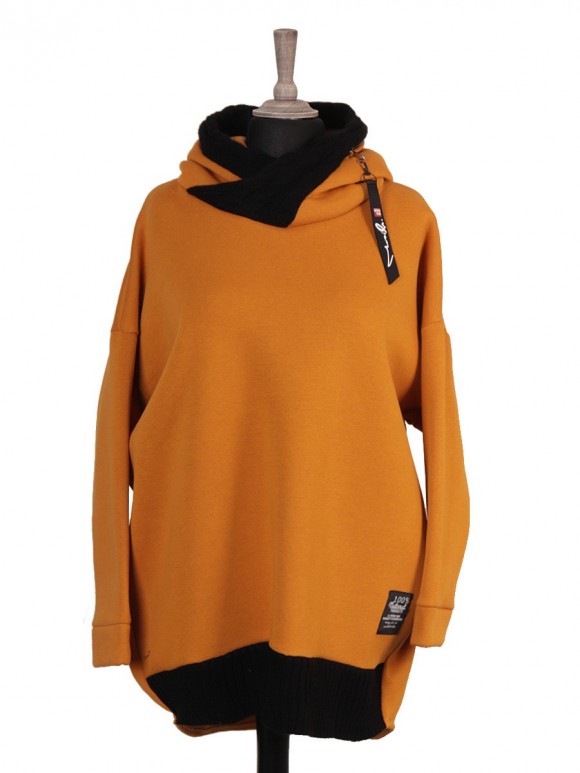 Plus Size Italian Hooded Dip Hem Fleece Top