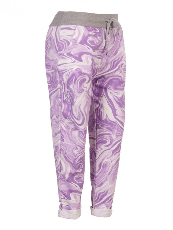 Plus Size Italian Marble Print Cotton Trousers With Side Pockets