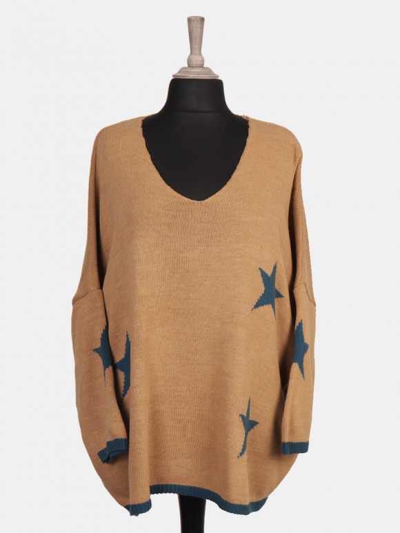 Plus Size Italian Wool Mix Chunky Knit Star Jumper