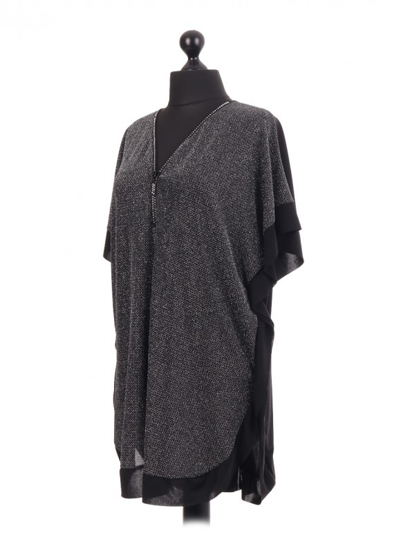 Sparkle Diamante Zip Neck Poncho Tunic Top