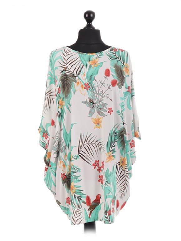 French Tropical Print Batwing Tunic