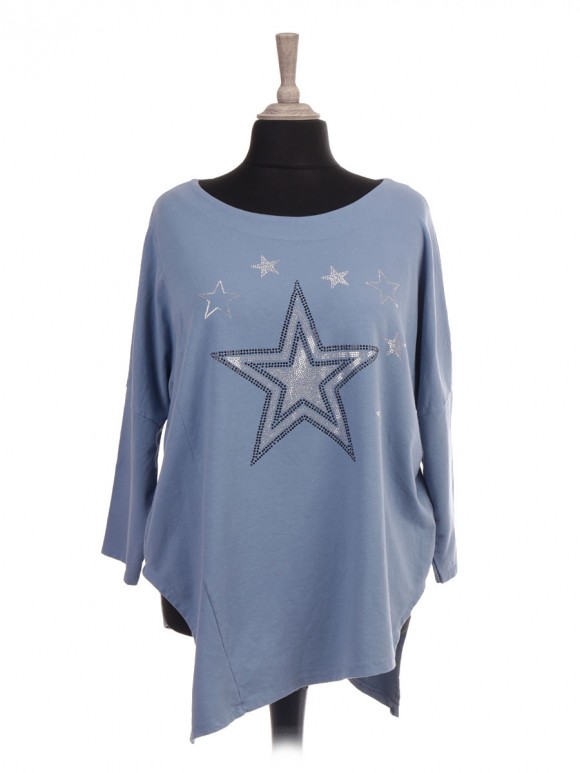 Italian Asymmetric Hem Diamante Stars Top