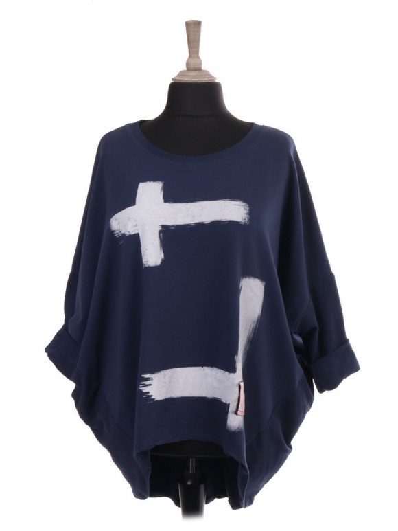 Italian Brush Stroke Dip Hem Batwing Top