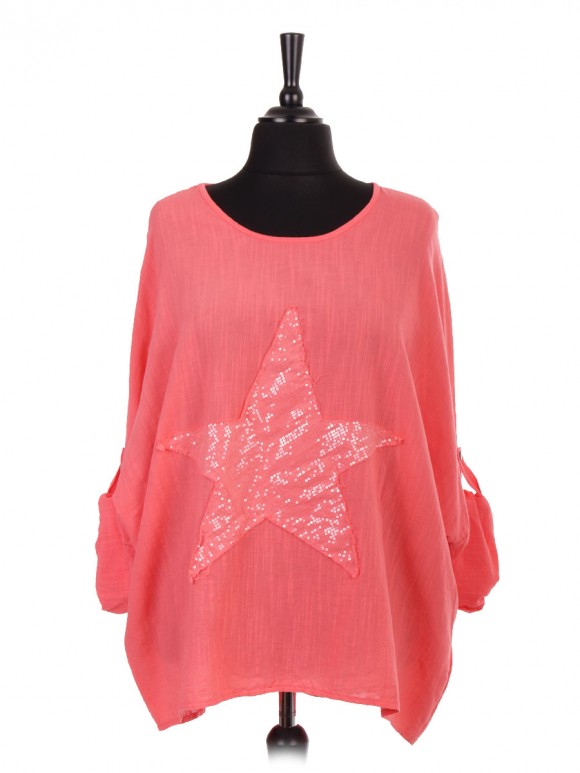 Italian Turn-up Sleeve Star Sequin Batwing Top