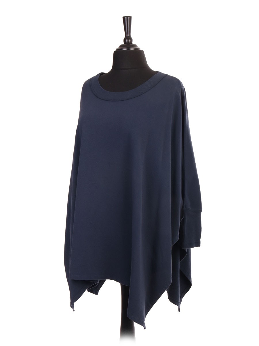 Made In Italy Batwing Tunic Top With Side Split And Ribbed Sleeves