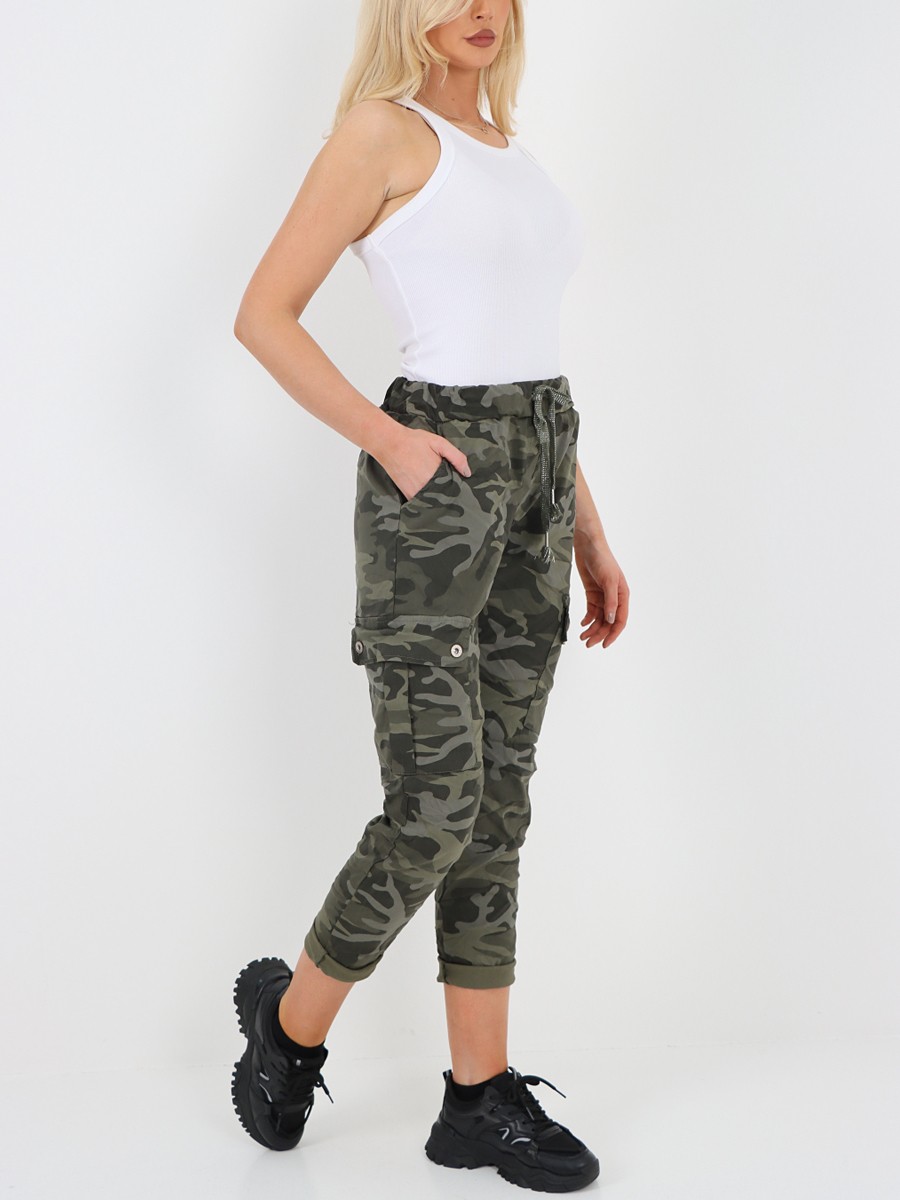 Elasticated camo hot sale trousers
