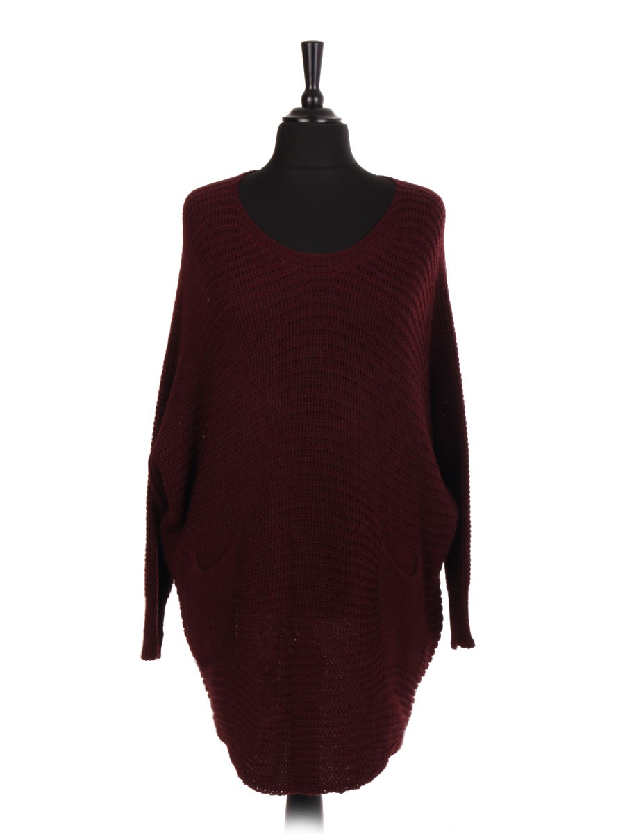 Italian Chunky Knit Longline Batwing Jumper With Front Pockets