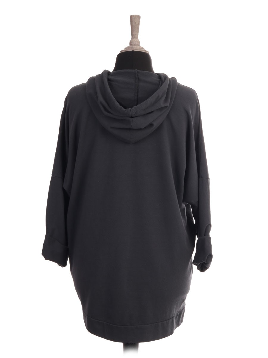 Italian Made Diamante Star Hooded Top With Side Zip Detail