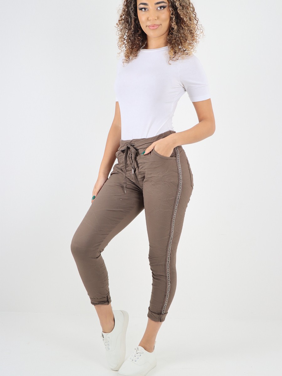 Diamante side top stripe trousers