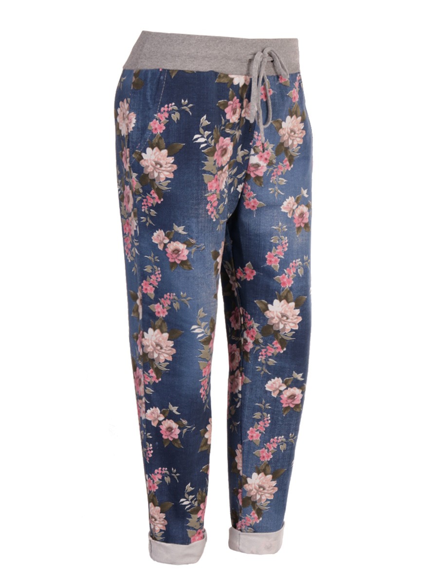 Made In Italy Floral Print Cotton Trousers