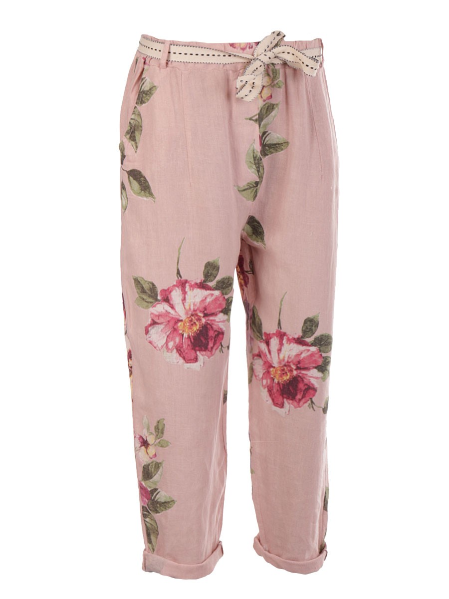 Italian Floral Print Linen Trouser