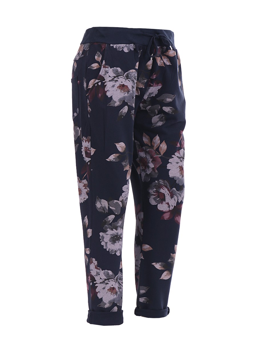 wholesale Italian floral print trouser- color navy
