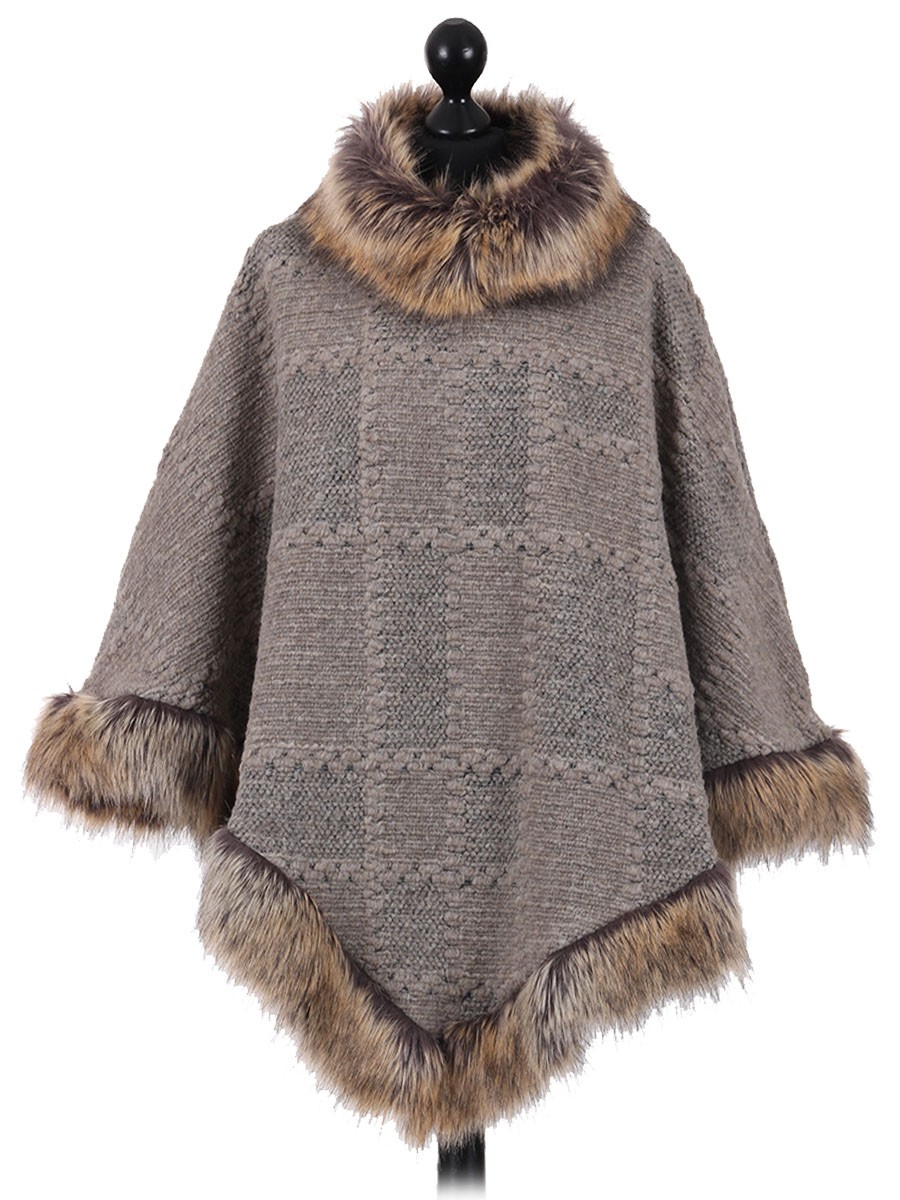Made in Italy Ladies Woollen Faux Fur Poncho suppliers