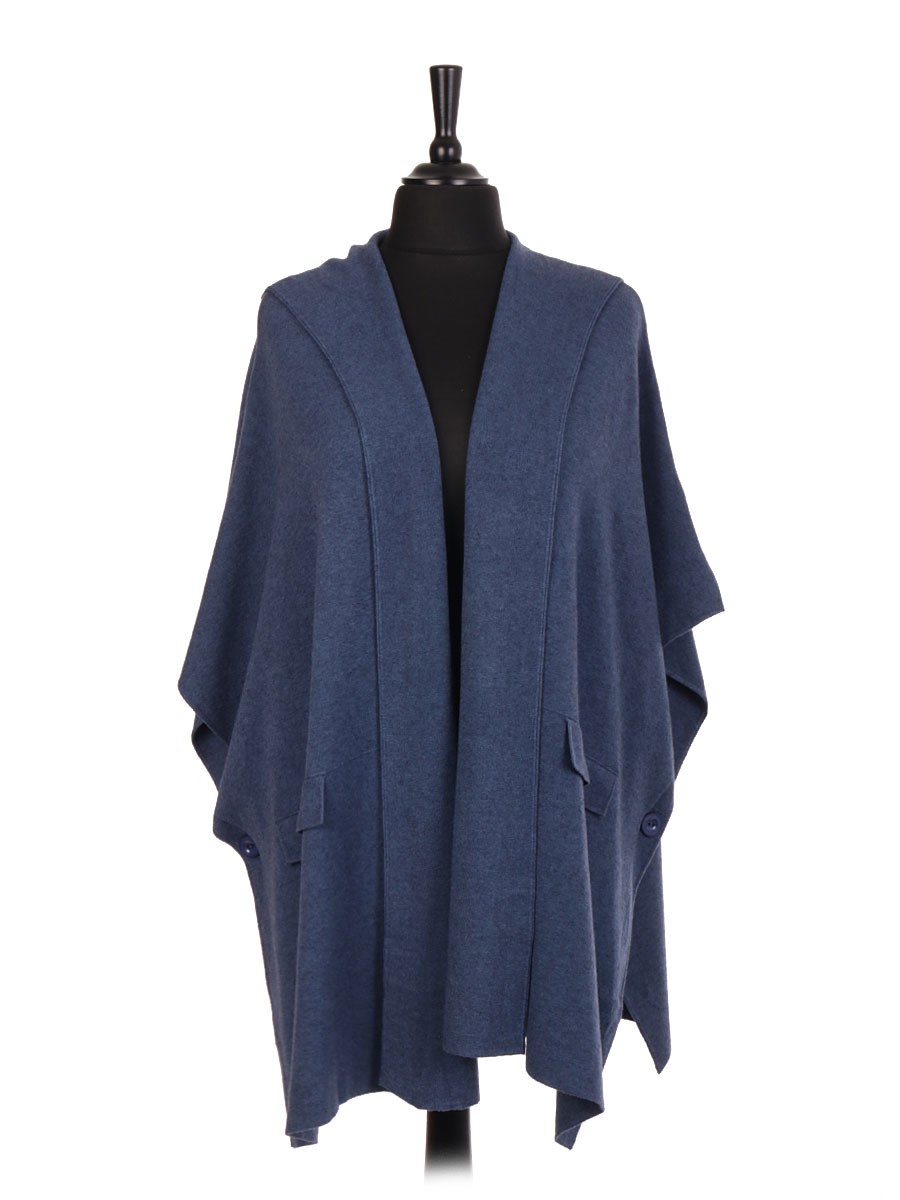 Made In Italy, Knitted Hooded Cape With Side Button