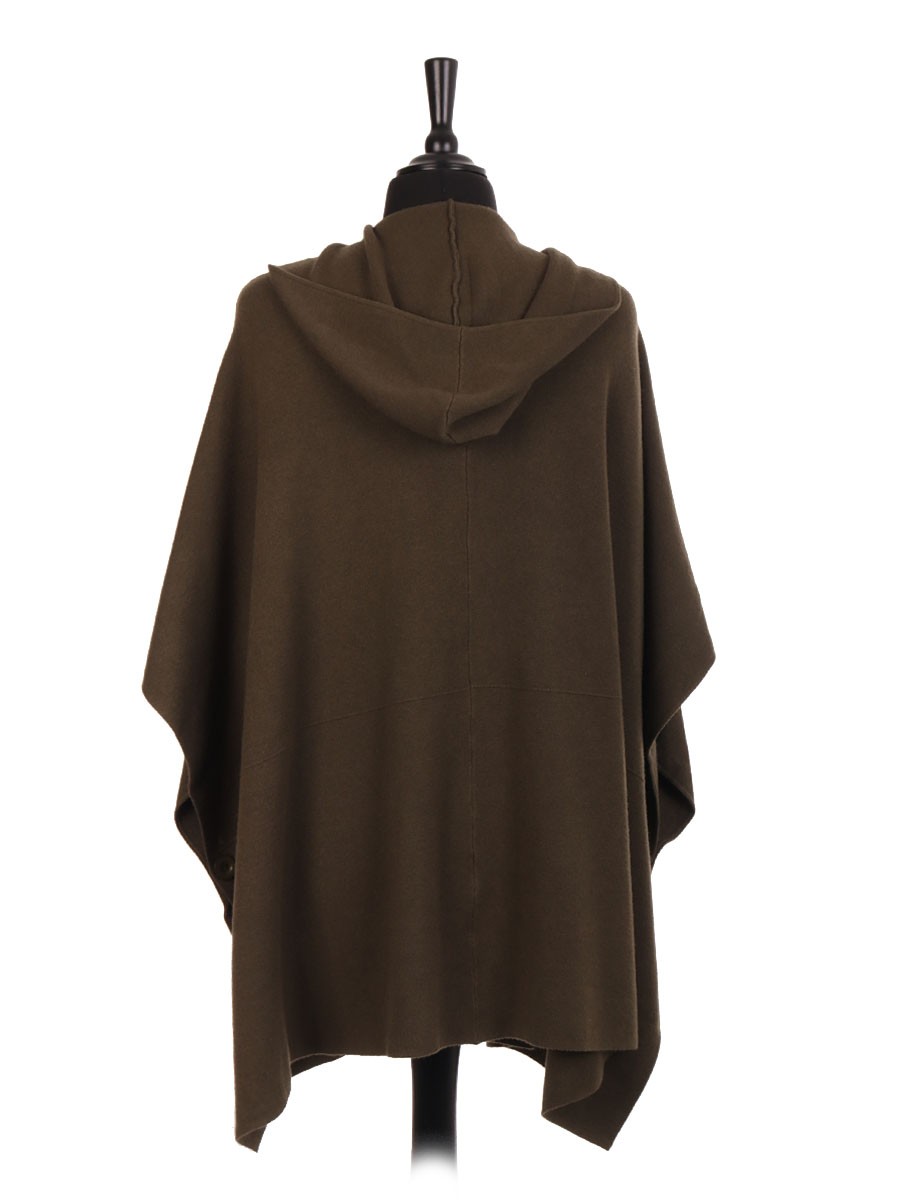 Made In Italy, Knitted Hooded Cape With Side Button