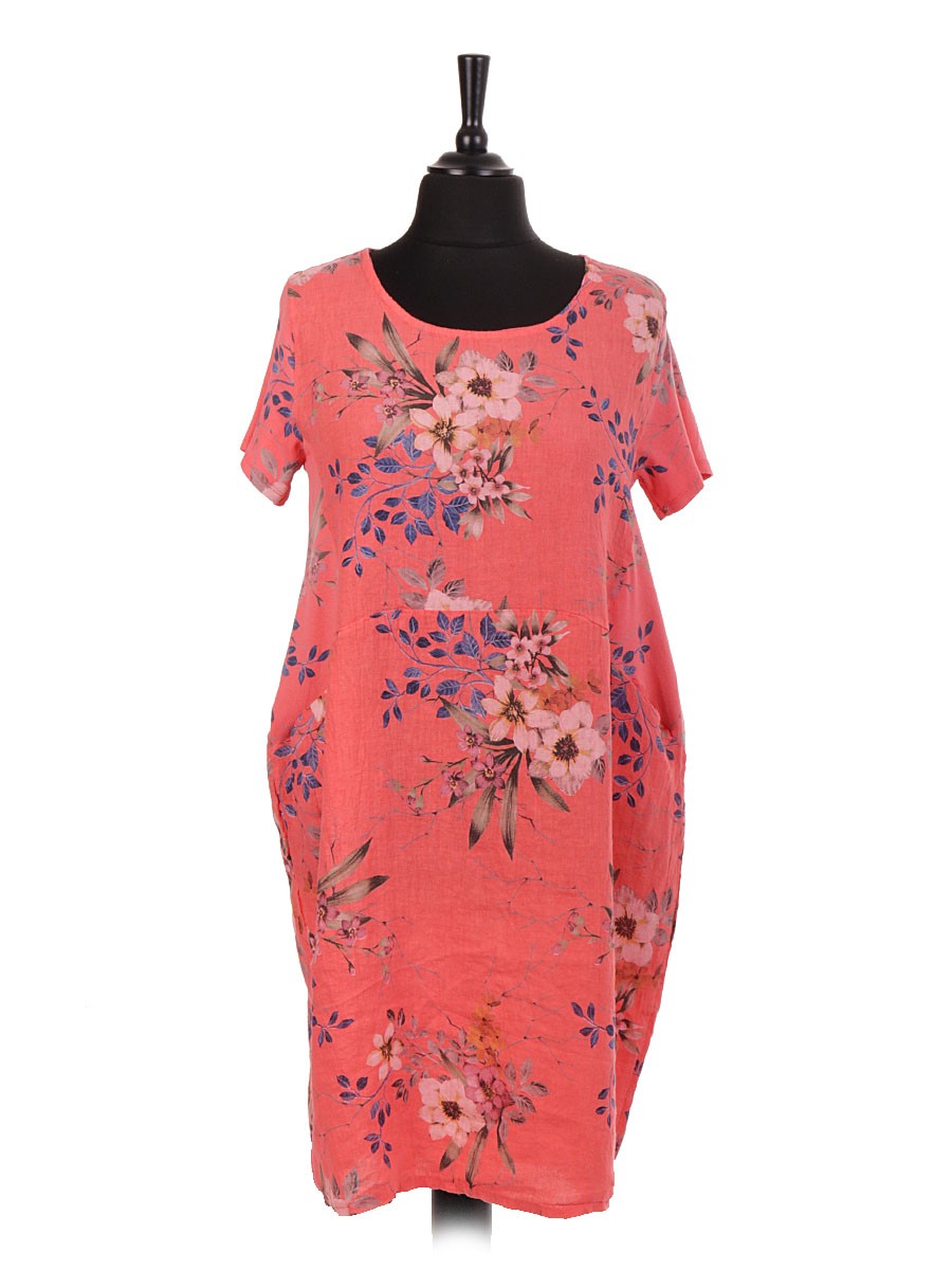 Wholesale Italian Linen Floral Print Lagenlook Dress