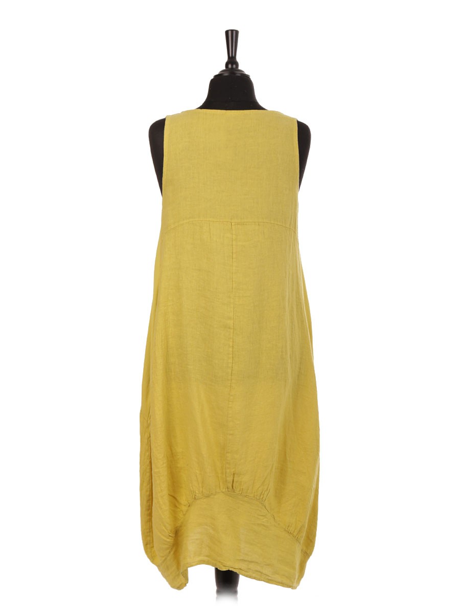 Italian Linen Lagenlook Dress With Side Ribbed Panel