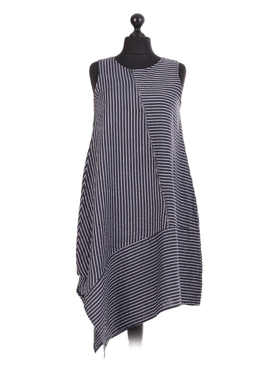 Made In Italy Wholesale Italian Linen Stripe Asymmetric Cut