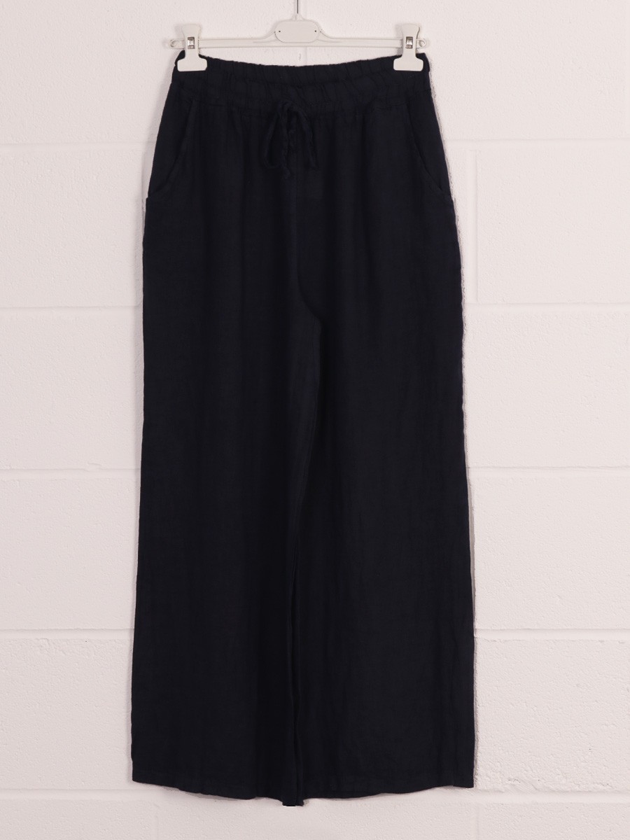 Made In Italy Plain Linen Culottes With Side Pockets