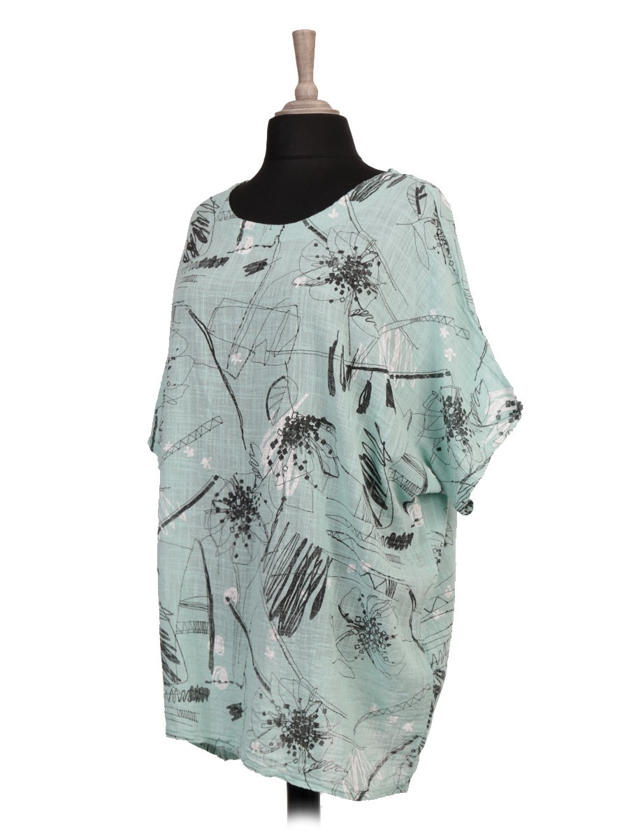 Made In Italy Printed Linen Batwing Top