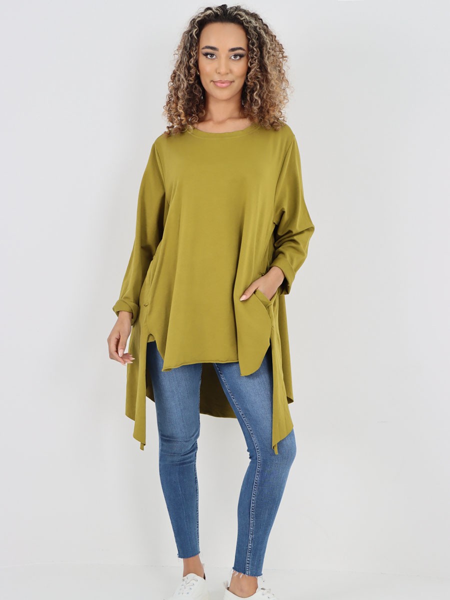 Italian Side pockets Detail High Low Tunic Top