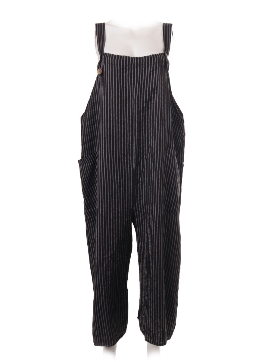 Made In Italy Wholesale Stripe Linen Dungaree With Button Fastening Straps