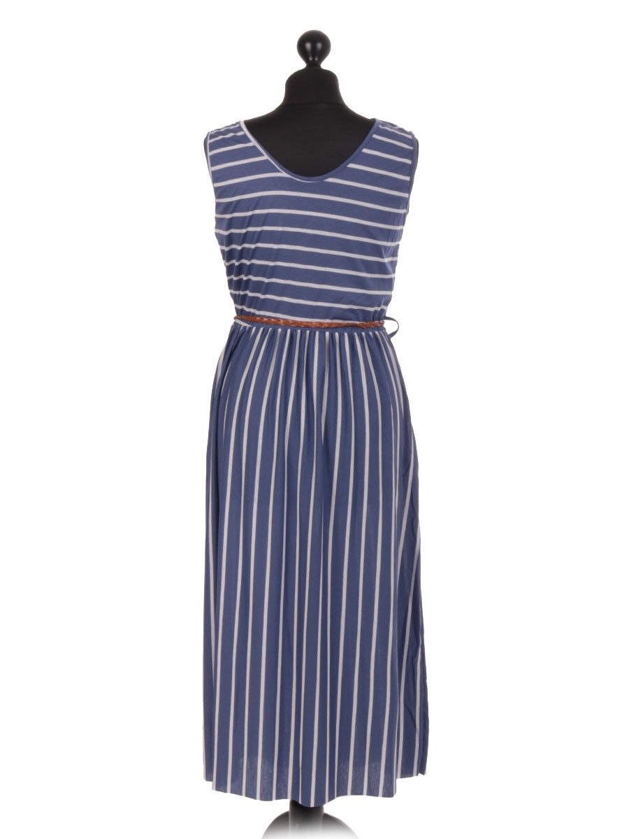 Wholesale Made In Italy Stripe Pattern Sleeveless Italian Dress