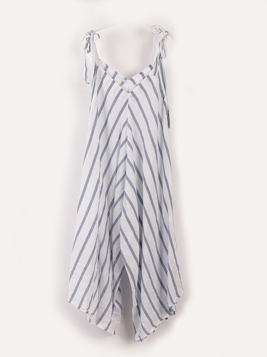 Made In Italy Wholesale Stripe Linen Stripe Draped Jumpsuit