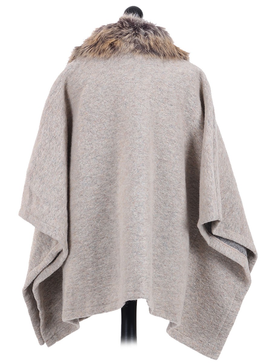 Made in Italy Faux Fur Collar Buttoned Poncho