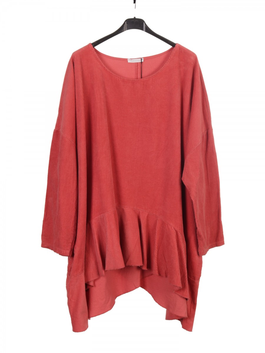 Plus Size Italian Corduroy Ruffle Hem Tunic Top