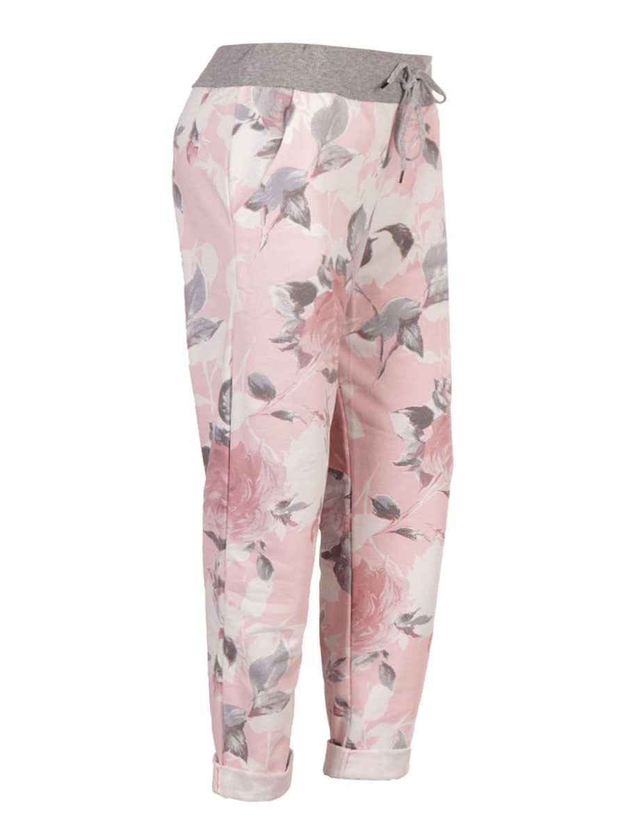Plus Size Italian Made Floral Print Cotton Trousers