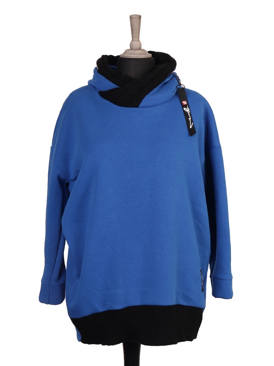 Plus Size Italian Made Hooded Dip Hem Fleece Top