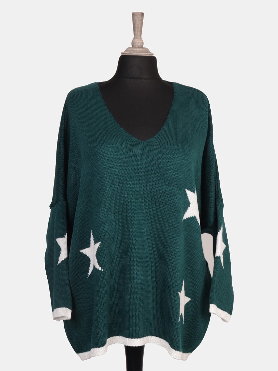 Plus Size Italian Wool Mix Chunky Knit Star Jumper