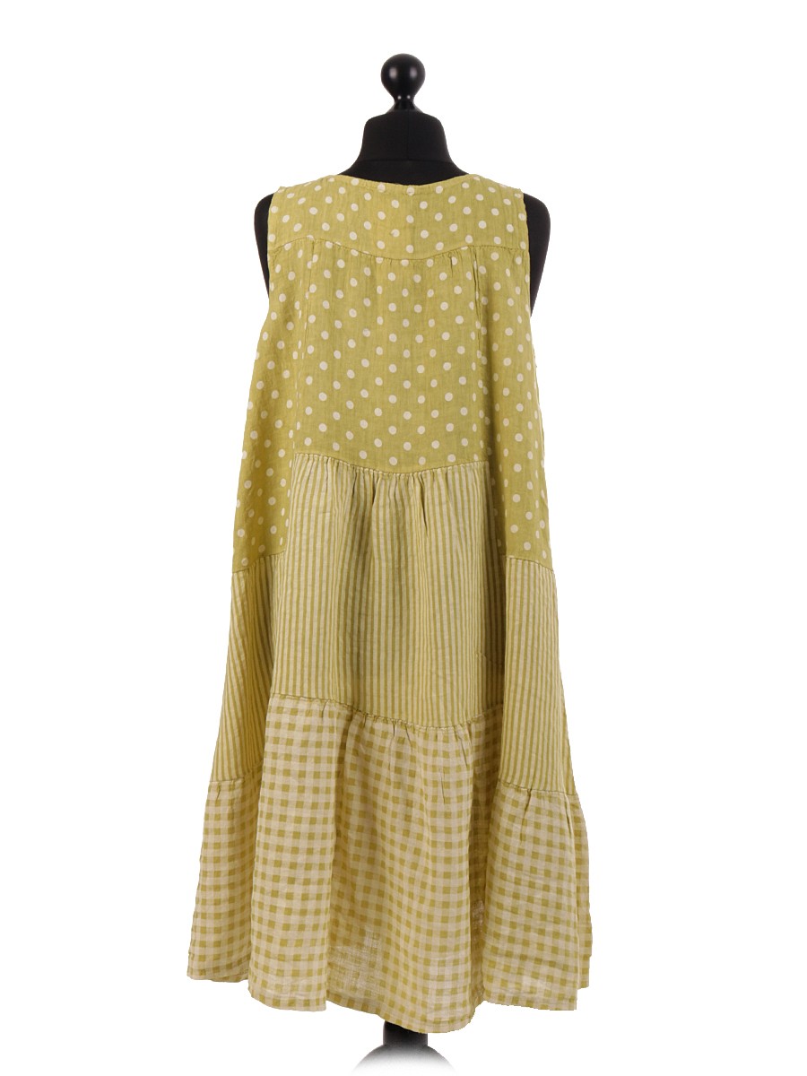 Made in Italy clothing, Italian spotty Linen Sleeveless Dress
