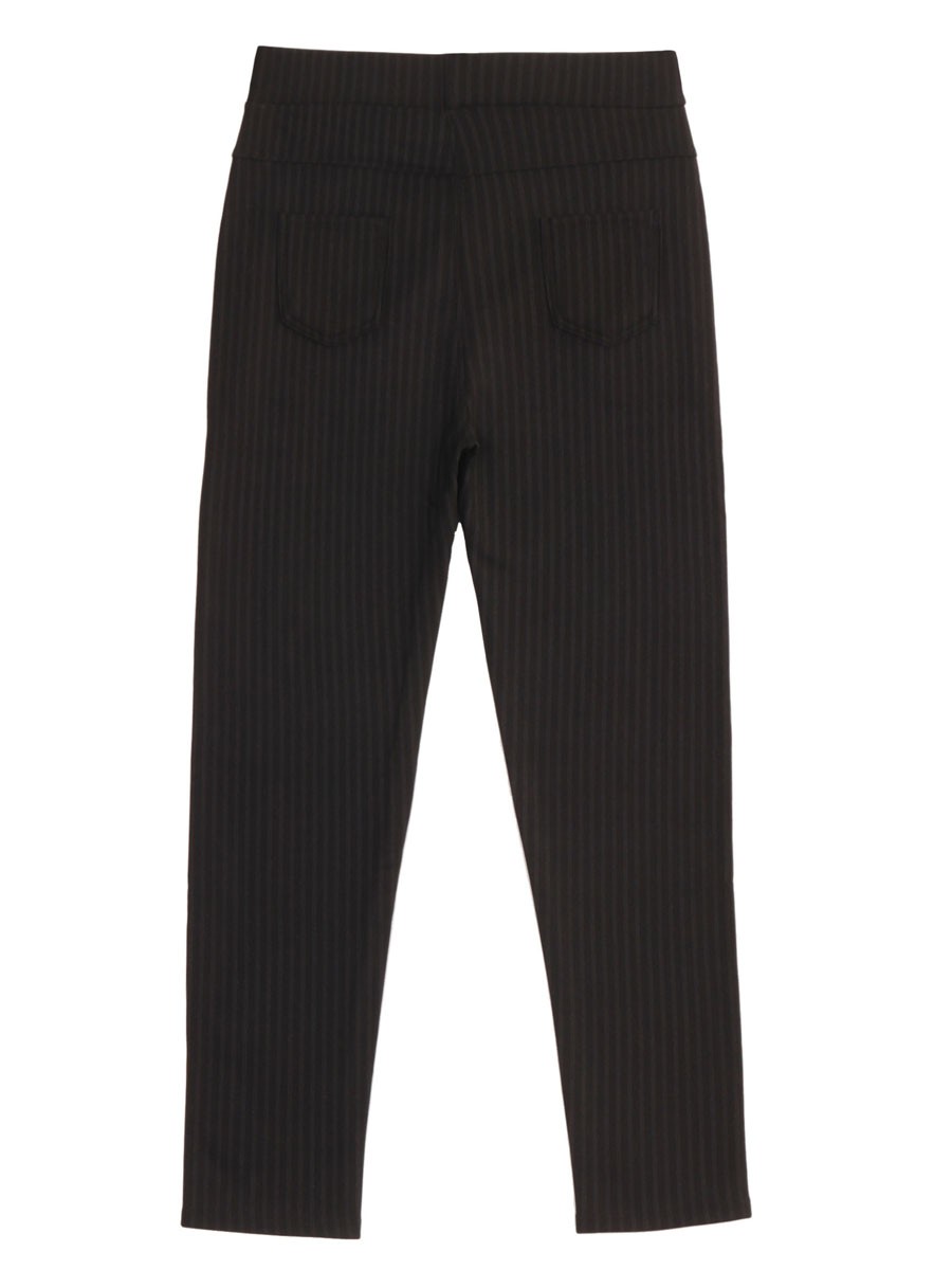 Women Stripy Pattern Fleece Lined Stretch Trousers