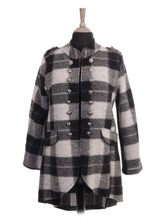 Italian Check Print Hi-lo Wool Jacket