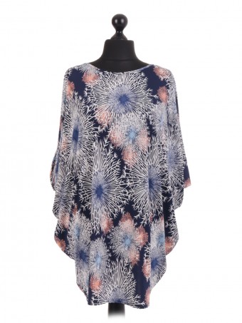 French Snowflake Print Batwing Tunic