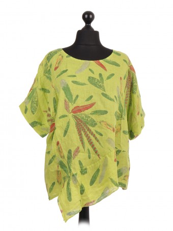 Italian Linen Floral Print Asymmetric Hem Top