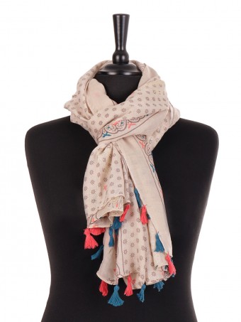 Aztec Print Scarf With Tassels