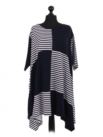 Italian Cotton Striped Panel Tunic Dress