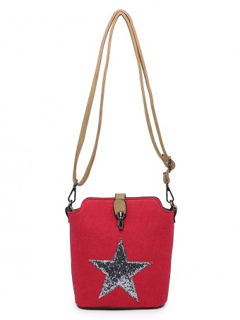 Cross Body Sequin Star Canvas Bag