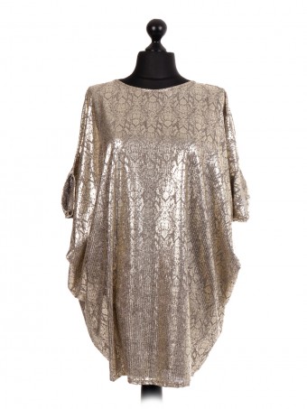 Damask Pattern Batwing Top - Metallic Print