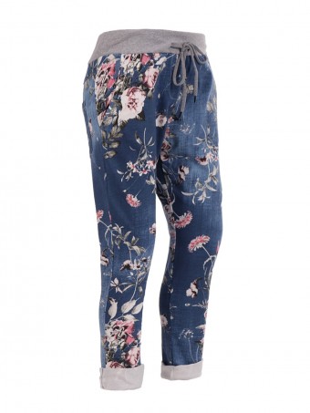 Italian Floral Print Cotton Joggers