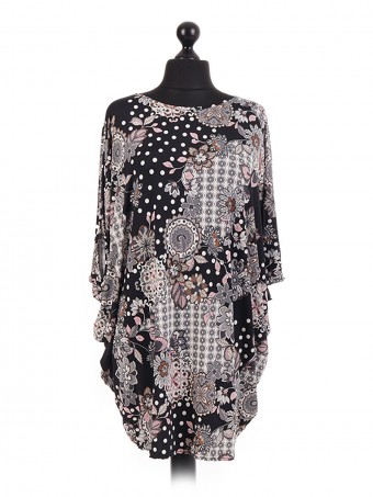 Embossed Floral Print Batwing Tunic