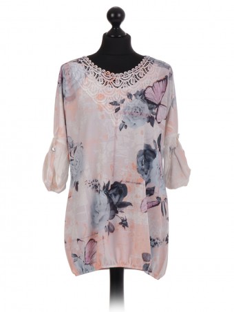 Italian Floral Lace Neckline Top