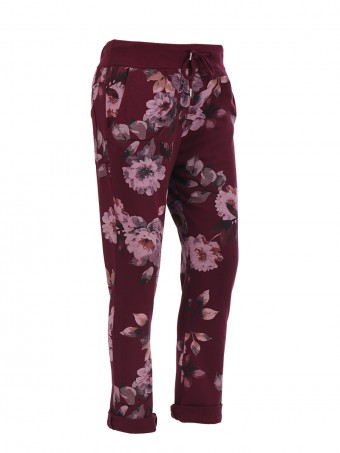 Italian floral print trouser- color wine