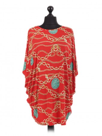 French Chain Print Batwing Tunic