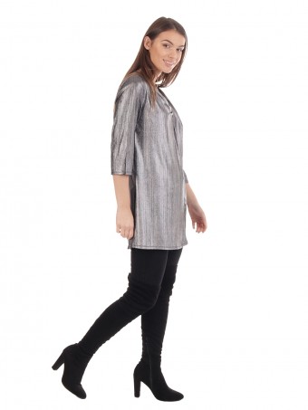 Gathered Metallic Tunic Top Silver