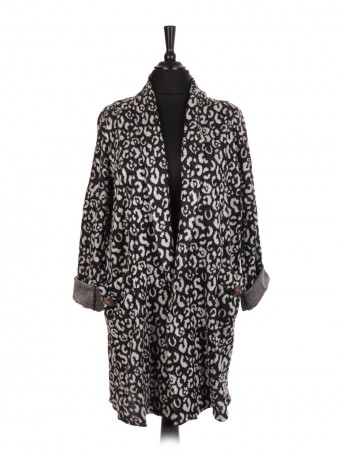 Italian Animal Print Cardigan With Front Pocket